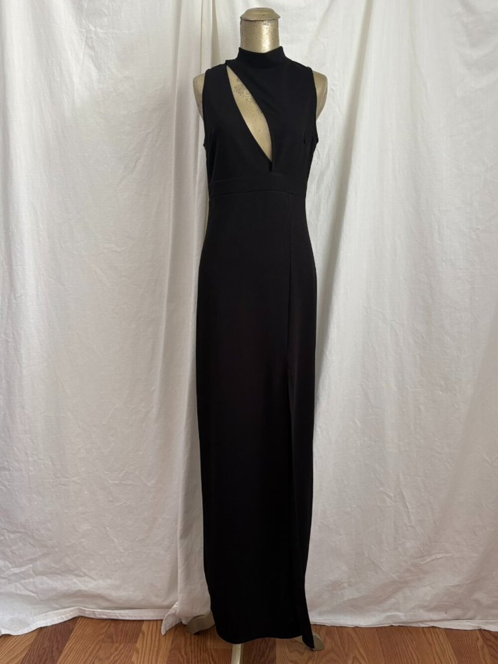 Y2K Charlotte Russe M Black Maxi Dress Cut Out Mock Neck Formal Prom HOCO Party